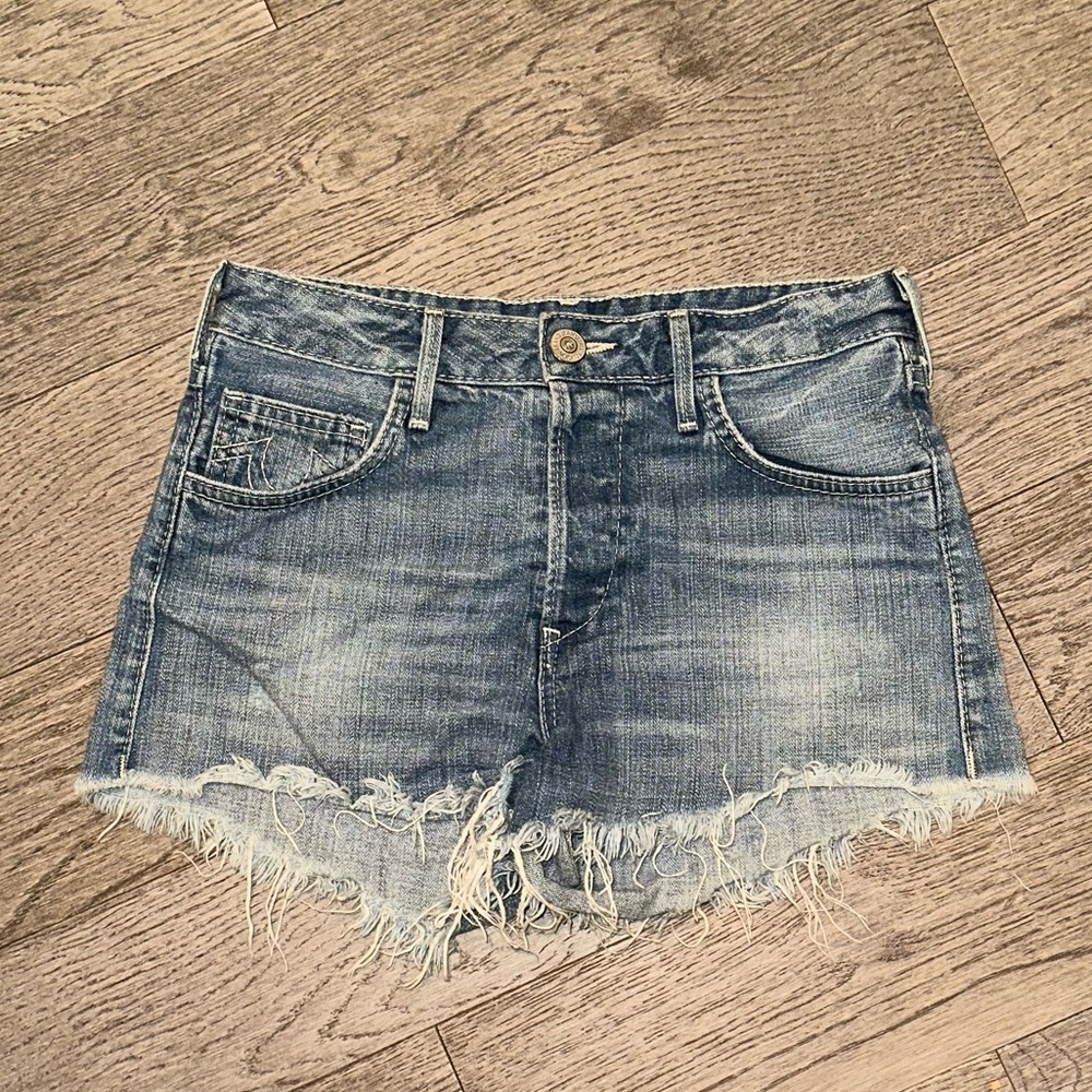 True Religion Distressed Light Blue Denim Jean Shorts